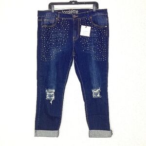 LORALETTE PLUS SIZE 20 BLUE‎ EMBELLISHED JEANS DIAMOND DISTRESSED PANTS NWT